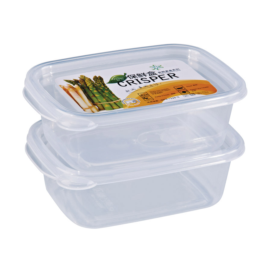 R-6059 精美微波食物保鲜盒（2个装）材质：PP 容量：（500ml） 产品尺寸：长16.8x宽11.2x高5.5.