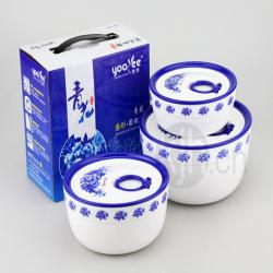 青花圆形保鲜盒三套庄