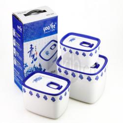 青花长方形保鲜盒三套