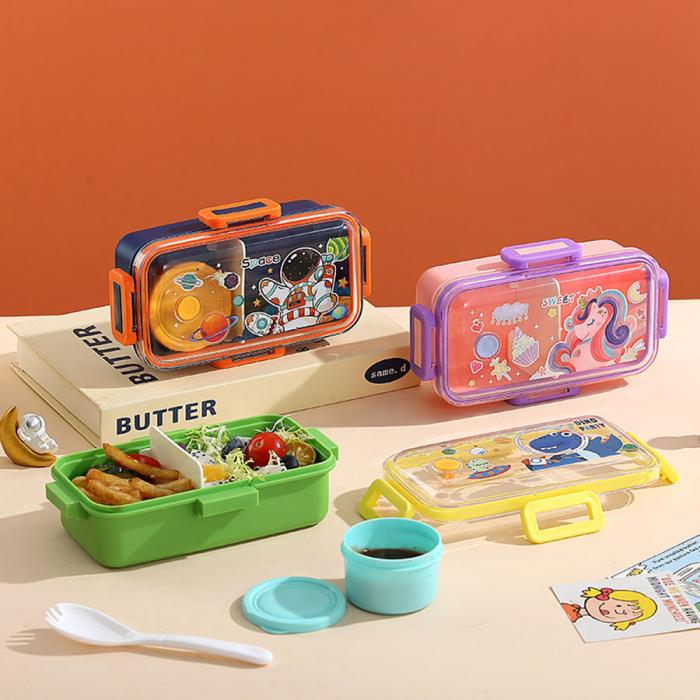 530ml童趣分格密封餐盒(配PP叉勺+沙拉碗80m