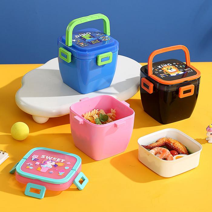 方扣双层手提餐盒600ml+PP勺