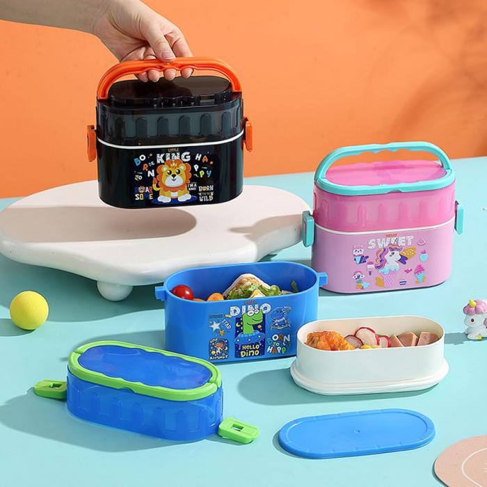 卡通双层密封餐盒(椭圆形)950ml+PP勺