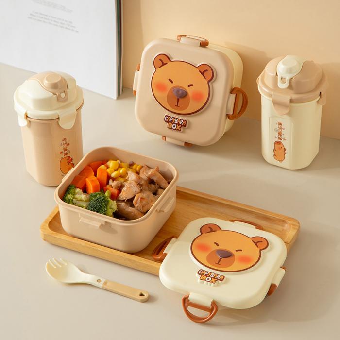 钝钝豚正方形儿童套装饭盒