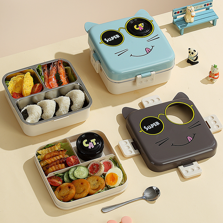 小猫正方形不锈钢饭盒