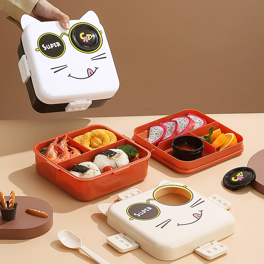小猫正方形饭盒(塑料)