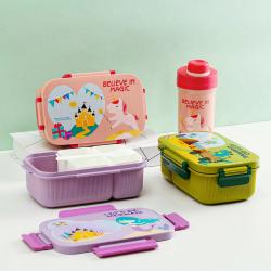 纹彩密封单层3格饭盒(
