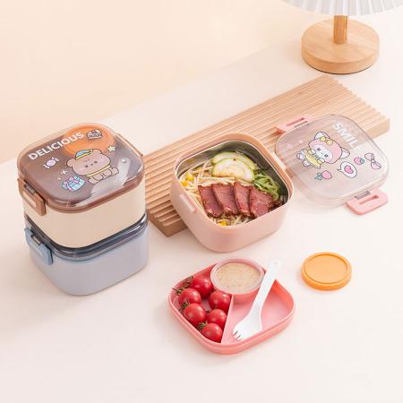 卡通方形不锈钢饭盒(