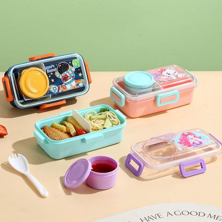 彩光卡通密封餐盒(单格500ml+外置酱料杯80m