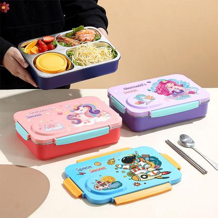 3D卡通不串味餐盒(不锈钢4格900ml+塑料碗/