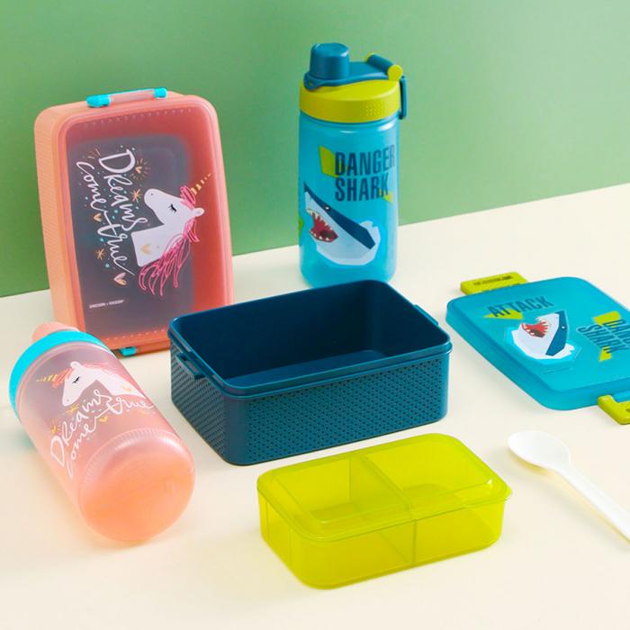 童彩3格饭盒+运动水壶