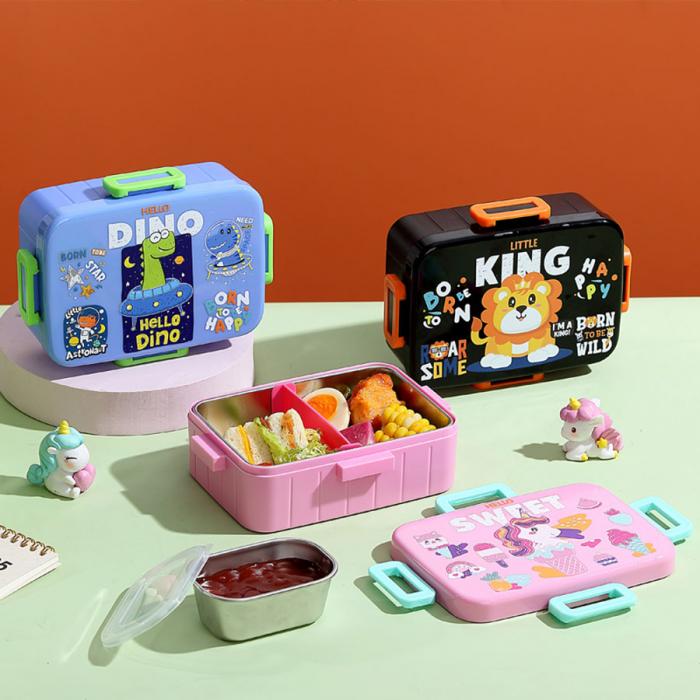 卡通方扣不锈钢餐盒600ml+隔板/600ml+隔板+