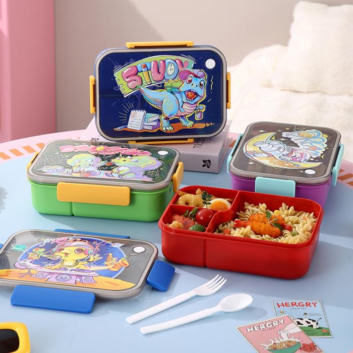 卡通透明盖分格饭盒1450ml