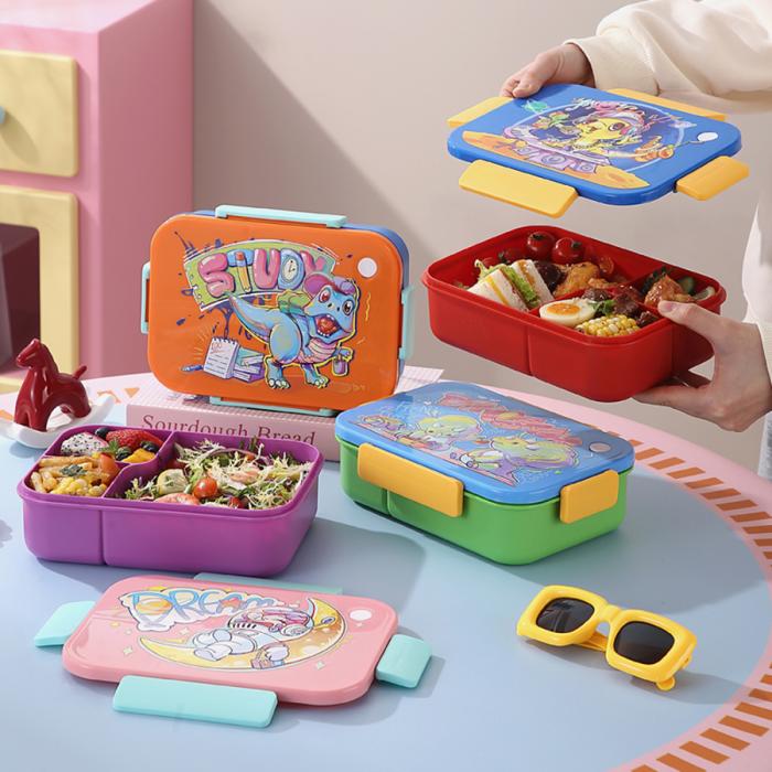 卡通实色盖分格饭盒1450ml