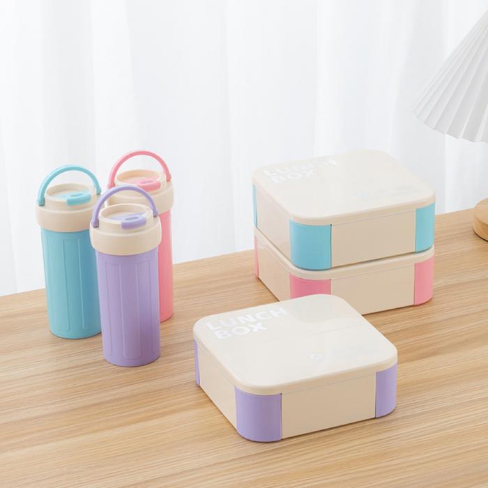 方形翻盖饭盒水壶套装1200ml+400ml