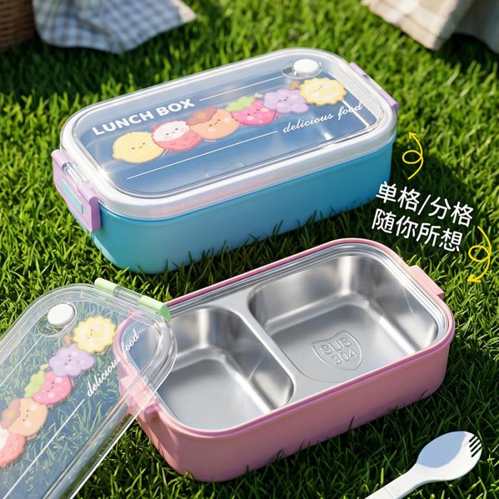 卡通长方不锈钢饭盒 (单格650ml/分格450ml)