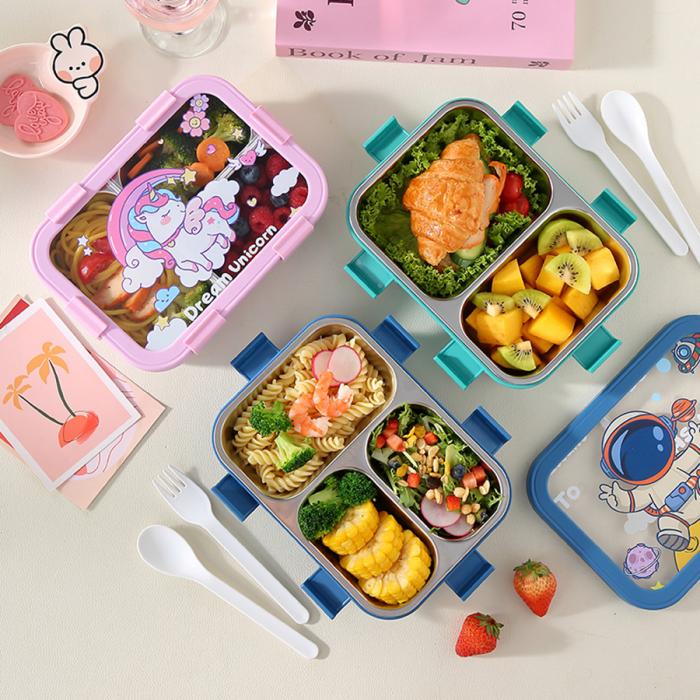 六扣卡通不锈钢分格饭
