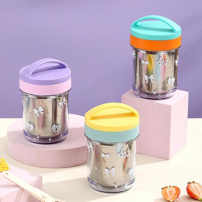 便携式手提不锈钢汤杯单层/400ml(配折叠叉