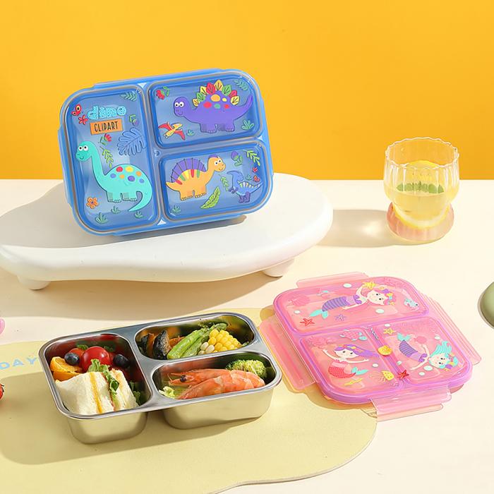 卡通750ml防串味不锈钢保鲜餐盒3格